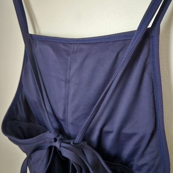 Andie Swim One Piece Bathing Suit LT Paloma Navy Tall Tie Back Neutral Vacation - Picture 8 of 14